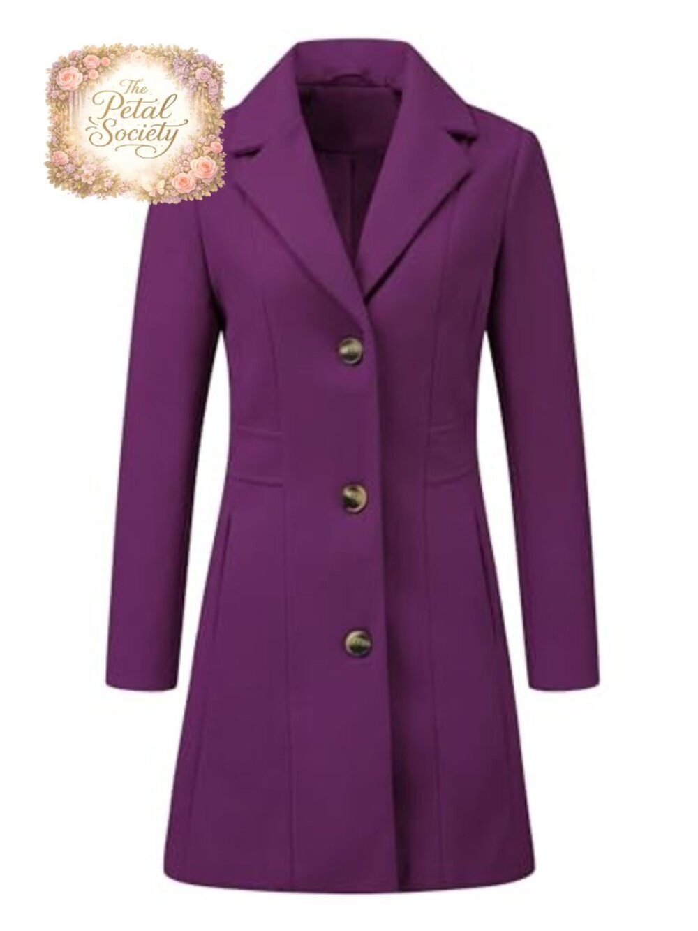 Womens Winter Pea Coat Single Breasted Long Overcoat Fully Lined